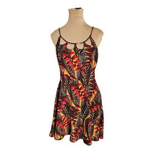 Molly Bracken Red Yellow Floral Leaf Mini Dress Fit & Flare Sz S